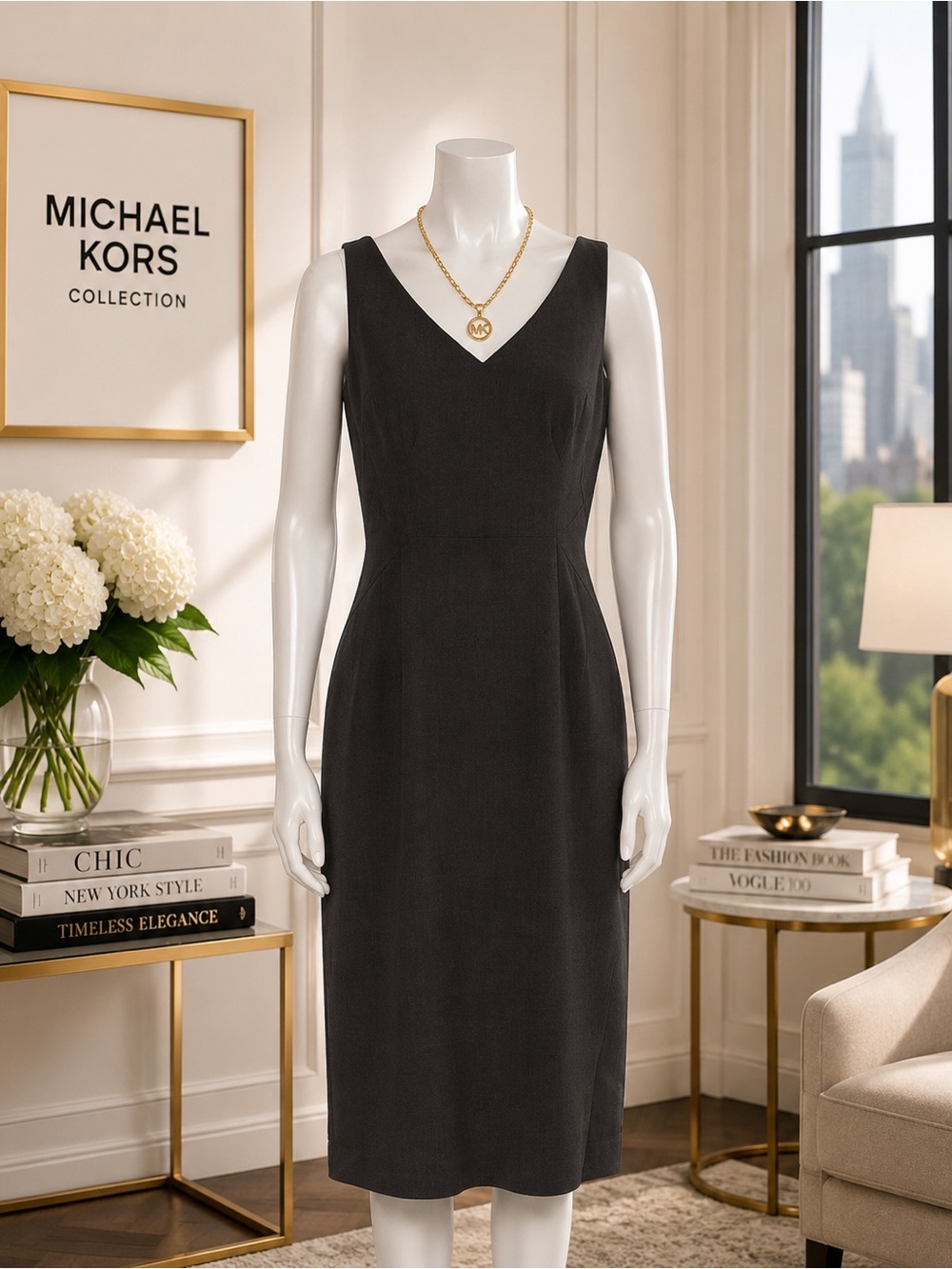 Michael Kors Grey Virgin Wool Midi Length Dress - Size M - Picture 5 of 5
